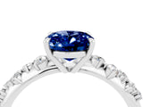 White gold Oval Cut Blue Sapphire Cluster Side Stone Solitaire Ring with Prong Setting_28