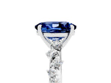 White gold Oval Cut Blue Sapphire Cluster Side Stone Solitaire Ring with Prong Setting_29