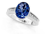 White gold Oval Cut Blue Sapphire Engagement Ring with Milgrain Channel Set Band and Prong Setting_1