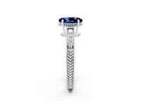 White gold Oval Cut Blue Sapphire Engagement Ring with Milgrain Channel Set Band and Prong Setting_2