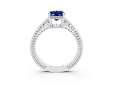 White gold Oval Cut Blue Sapphire Engagement Ring with Milgrain Channel Set Band and Prong Setting_3