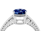 White gold Oval Cut Blue Sapphire Engagement Ring with Milgrain Channel Set Band and Prong Setting_4