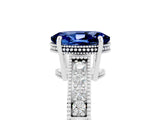 White gold Oval Cut Blue Sapphire Engagement Ring with Milgrain Channel Set Band and Prong Setting_5