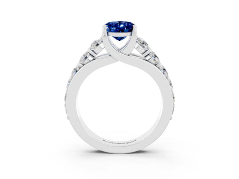 White gold Oval Cut Blue Sapphire Engagement Ring with Pavé Band and Four-Prong Setting_3