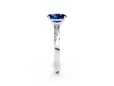 White gold Oval Cut Blue Sapphire Engagement Ring with Side Stone Accents and Four-Prong Setting_29