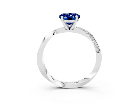 White gold Oval Cut Blue Sapphire Engagement Ring with Side Stone Accents and Four-Prong Setting_30