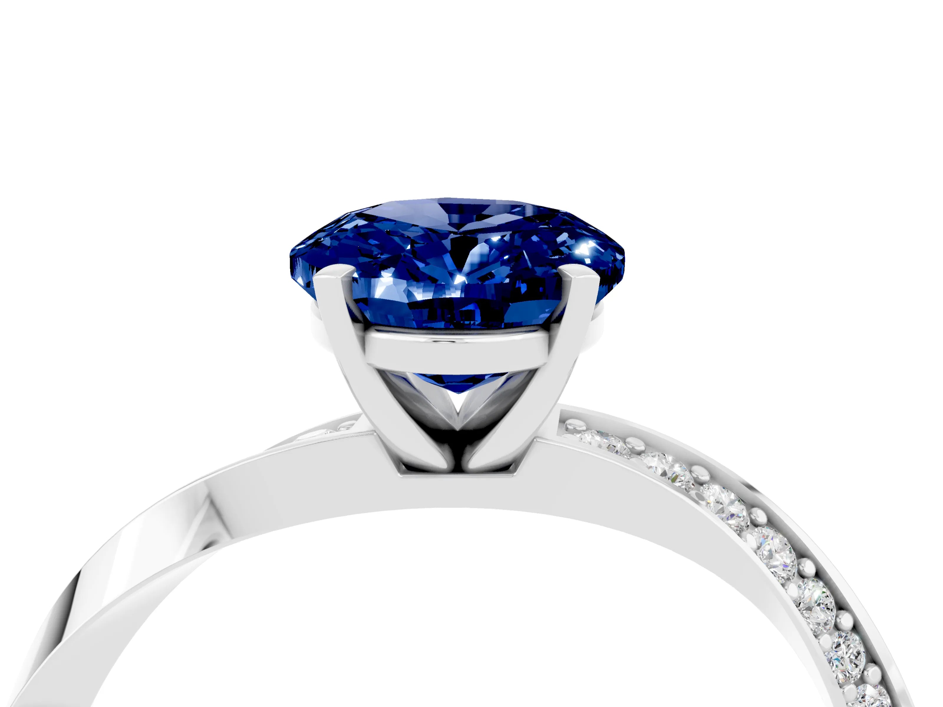 White gold Oval Cut Blue Sapphire Engagement Ring with Side Stone Accents and Four-Prong Setting_31