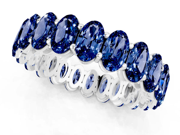 Silver Oval Cut Blue Sapphire Eternity Band with Shared Prong Setting