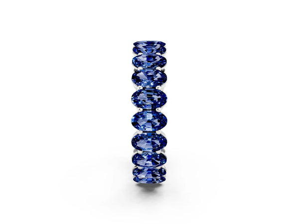 Platinum Oval Cut Blue Sapphire Eternity Band with Shared Prong Setting