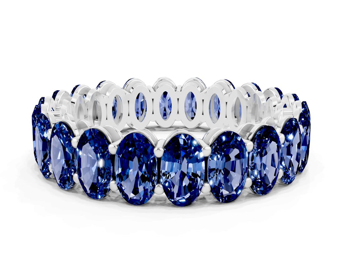 White gold Oval Cut Blue Sapphire Eternity Band with Shared Prong Setting