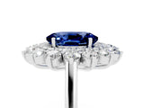 White gold Oval Cut Blue Sapphire Floral Double Halo Engagement Ring with Prong Setting_101