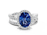 White gold Oval Cut Blue Sapphire Halo Ring with Round Split Shank and Prong Setting_60