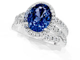 White gold Oval Cut Blue Sapphire Halo Ring with Round Split Shank and Prong Setting_61