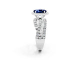 White gold Oval Cut Blue Sapphire Halo Ring with Round Split Shank and Prong Setting_62