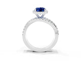 White gold Oval Cut Blue Sapphire Halo Ring with Round Split Shank and Prong Setting_63