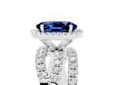 White gold Oval Cut Blue Sapphire Halo Ring with Round Split Shank and Prong Setting_65