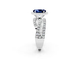 White gold Oval Cut Blue Sapphire Halo Ring with Round Split Shank and Prong Setting_74
