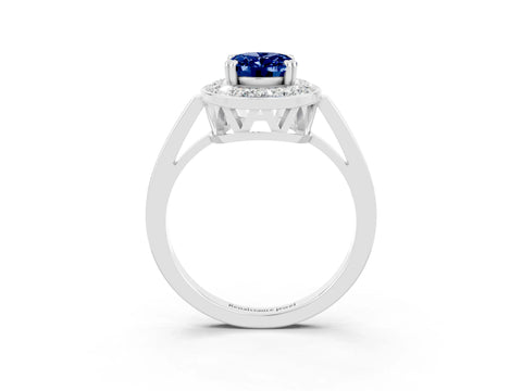 White gold Oval Cut Blue Sapphire Halo Ring with Split Shank and Four-Prong Setting_3