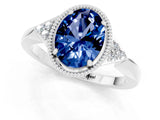 White gold Oval Cut Blue Sapphire Halo Ring with Tapered Band and Four-Prong Setting_1