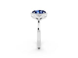 White gold Oval Cut Blue Sapphire Halo Ring with Tapered Band and Four-Prong Setting_2