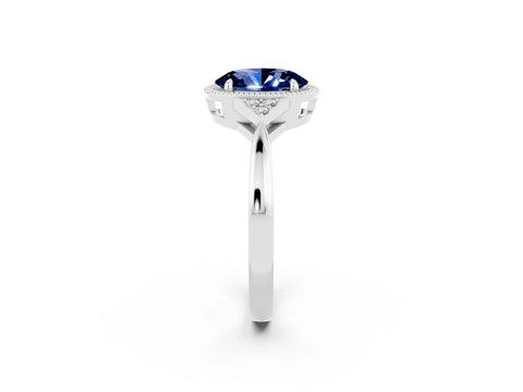 White gold Oval Cut Blue Sapphire Halo Ring with Tapered Band and Four-Prong Setting_2