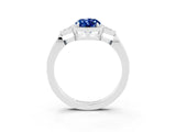 White gold Oval Cut Blue Sapphire Halo Ring with Tapered Band and Four-Prong Setting_3