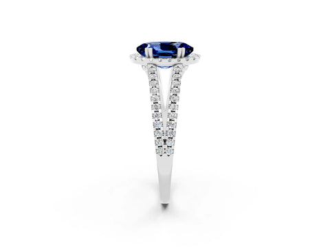 White gold Oval Cut Blue Sapphire Halo Split Shank Engagement Ring_14