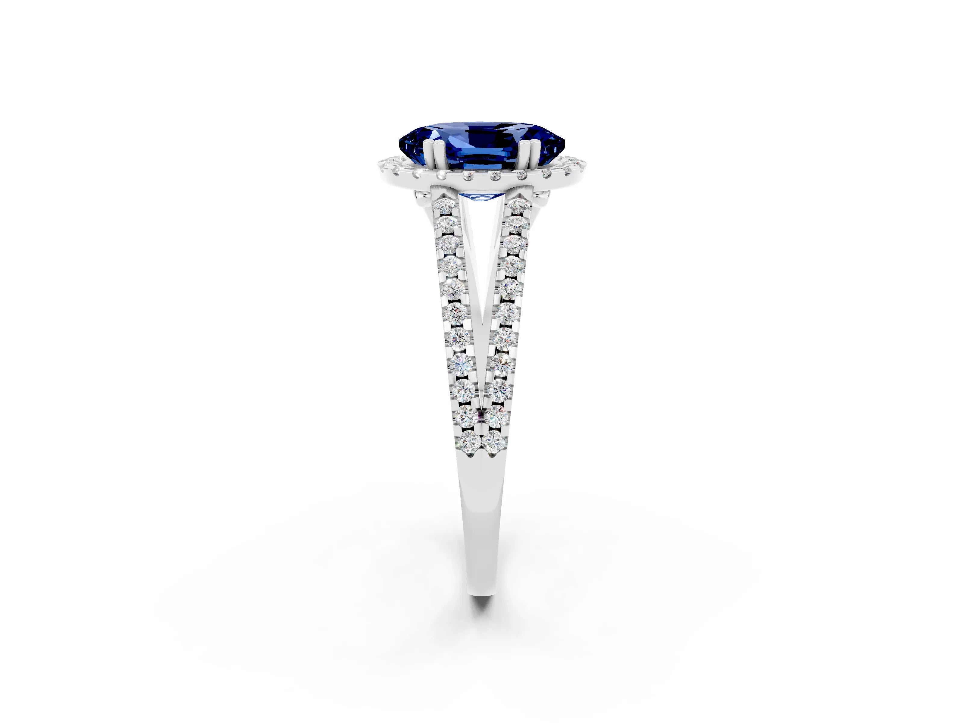 White gold Oval Cut Blue Sapphire Halo Split Shank Engagement Ring_14