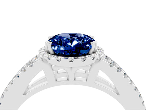 White gold Oval Cut Blue Sapphire Halo Split Shank Engagement Ring_16
