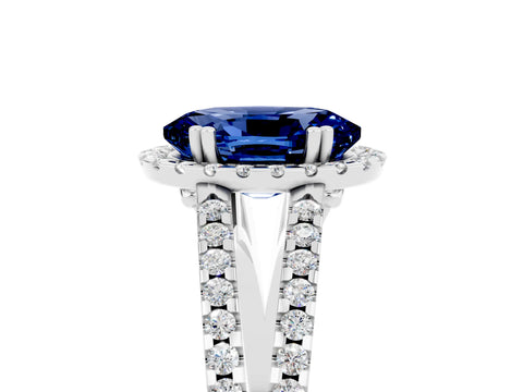 White gold Oval Cut Blue Sapphire Halo Split Shank Engagement Ring_17