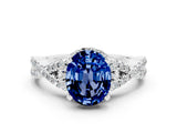 White gold Oval Cut Blue Sapphire  Halo Twist Band Solitaire Prong Setting Ring_30