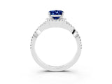 White gold Oval Cut Blue Sapphire  Halo Twist Band Solitaire Prong Setting Ring_33