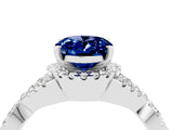 White gold Oval Cut Blue Sapphire  Halo Twist Band Solitaire Prong Setting Ring_34