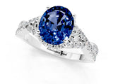 White gold Oval Cut Blue Sapphire  Halo Twist Band Solitaire Prong Setting Ring_61