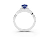 White gold Oval Cut Blue Sapphire  Halo Twist Band Solitaire Prong Setting Ring_63