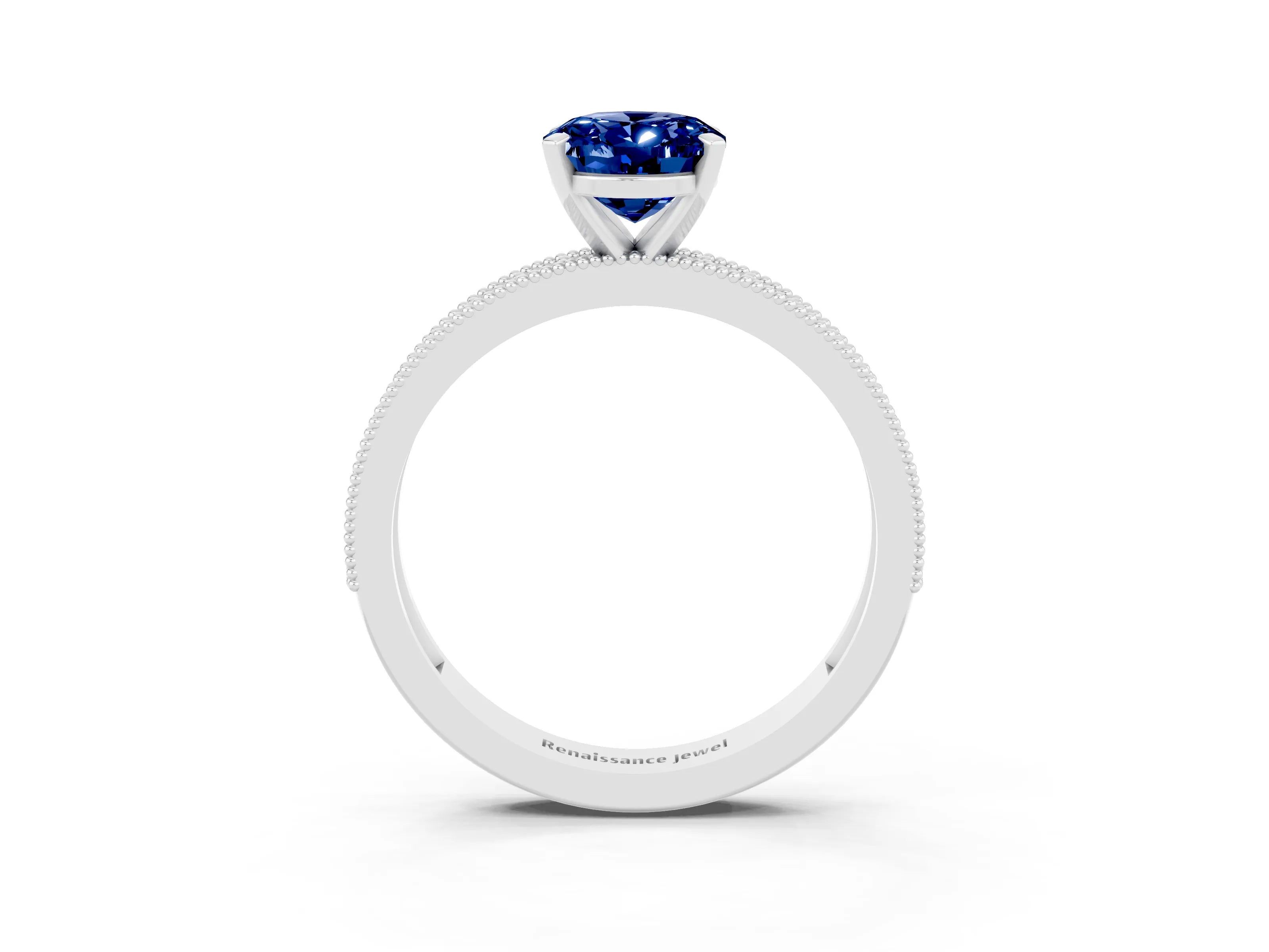 White gold Oval Cut Blue Sapphire Milgrain Pavé Engagement Ring with Four-Prong Setting_15