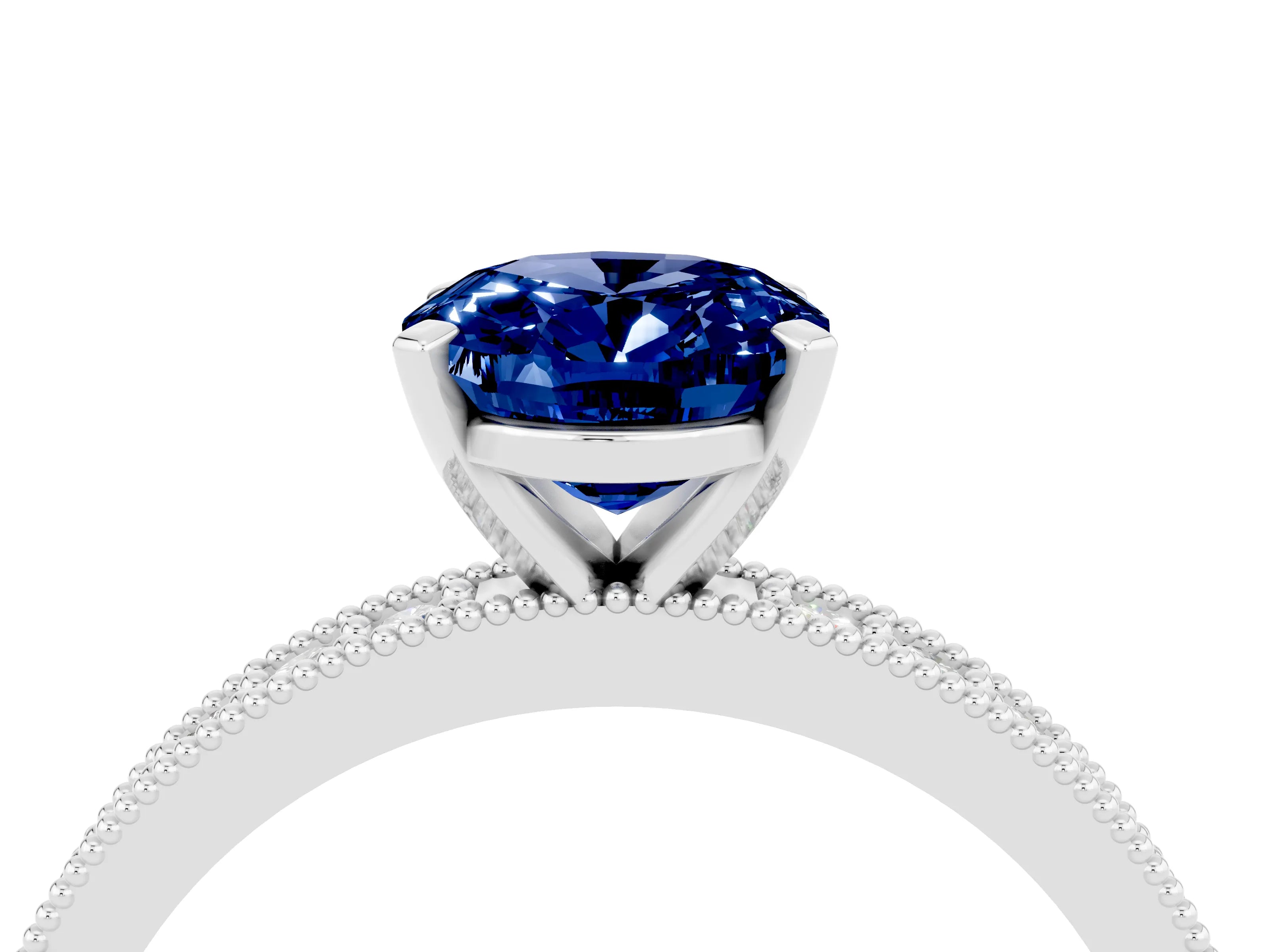 White gold Oval Cut Blue Sapphire Milgrain Pavé Engagement Ring with Four-Prong Setting_16