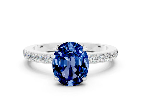 White gold Oval Cut Blue Sapphire Pavé Engagement Ring with Round  Accents and Prong Setting_24