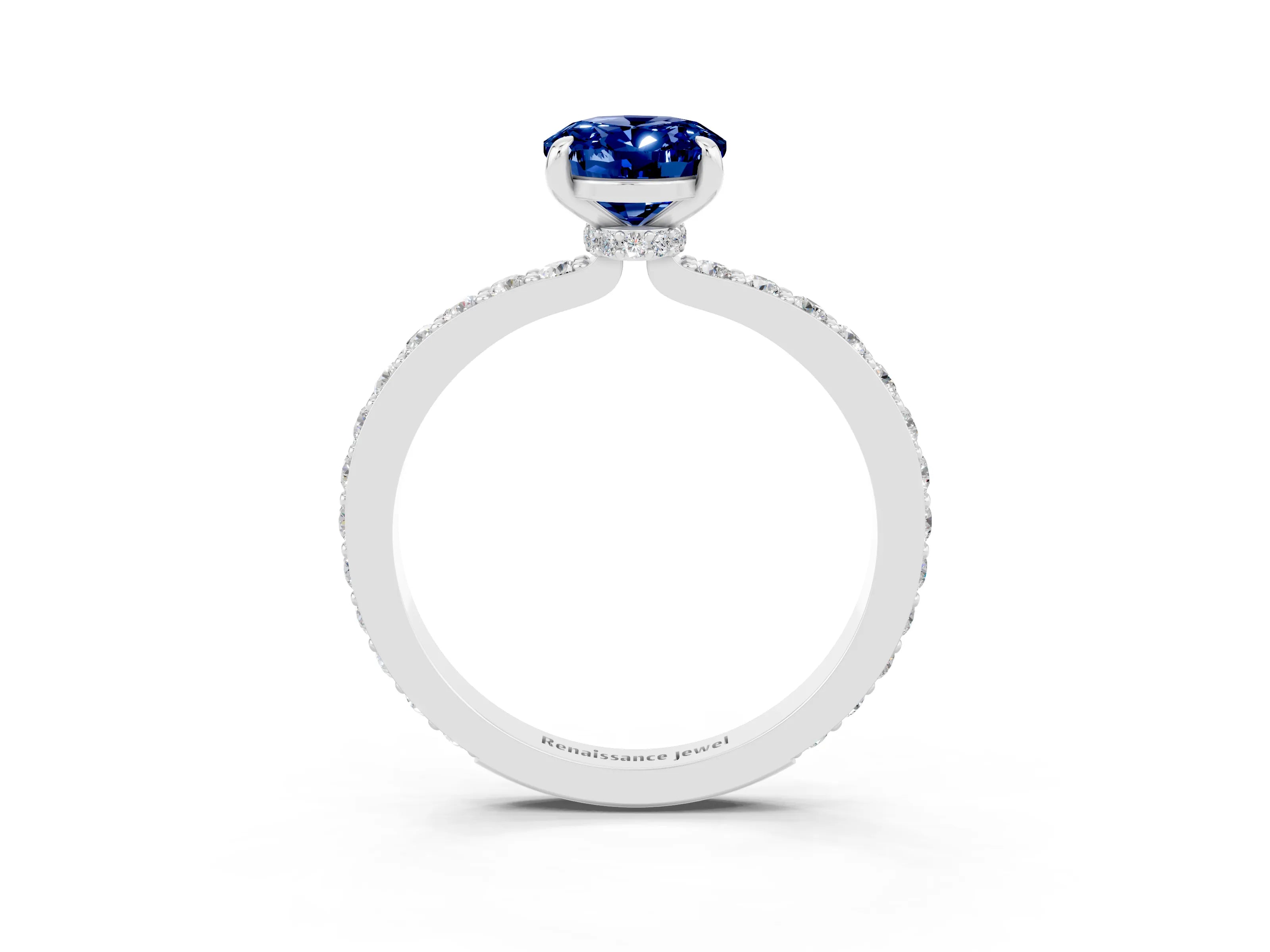 White gold Oval Cut Blue Sapphire Pavé Engagement Ring with Round  Accents and Prong Setting_27