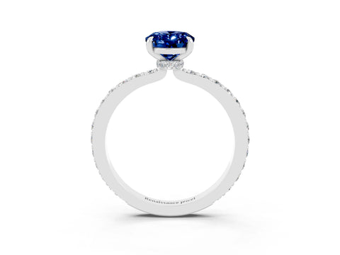 White gold Oval Cut Blue Sapphire Pavé Engagement Ring with Round  Accents and Prong Setting_27