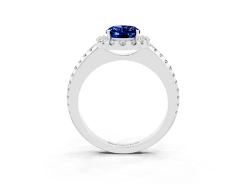 White gold Oval Cut Blue Sapphire Pavé Halo Ring with Four-Prong Setting_15