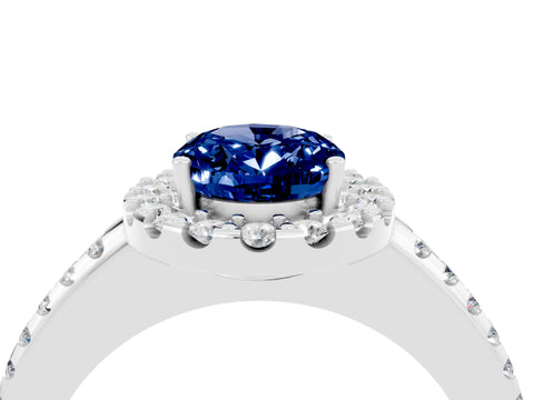 White gold Oval Cut Blue Sapphire Pavé Halo Ring with Four-Prong Setting_16
