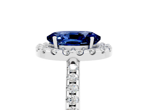 White gold Oval Cut Blue Sapphire Pavé Halo Ring with Four-Prong Setting_17