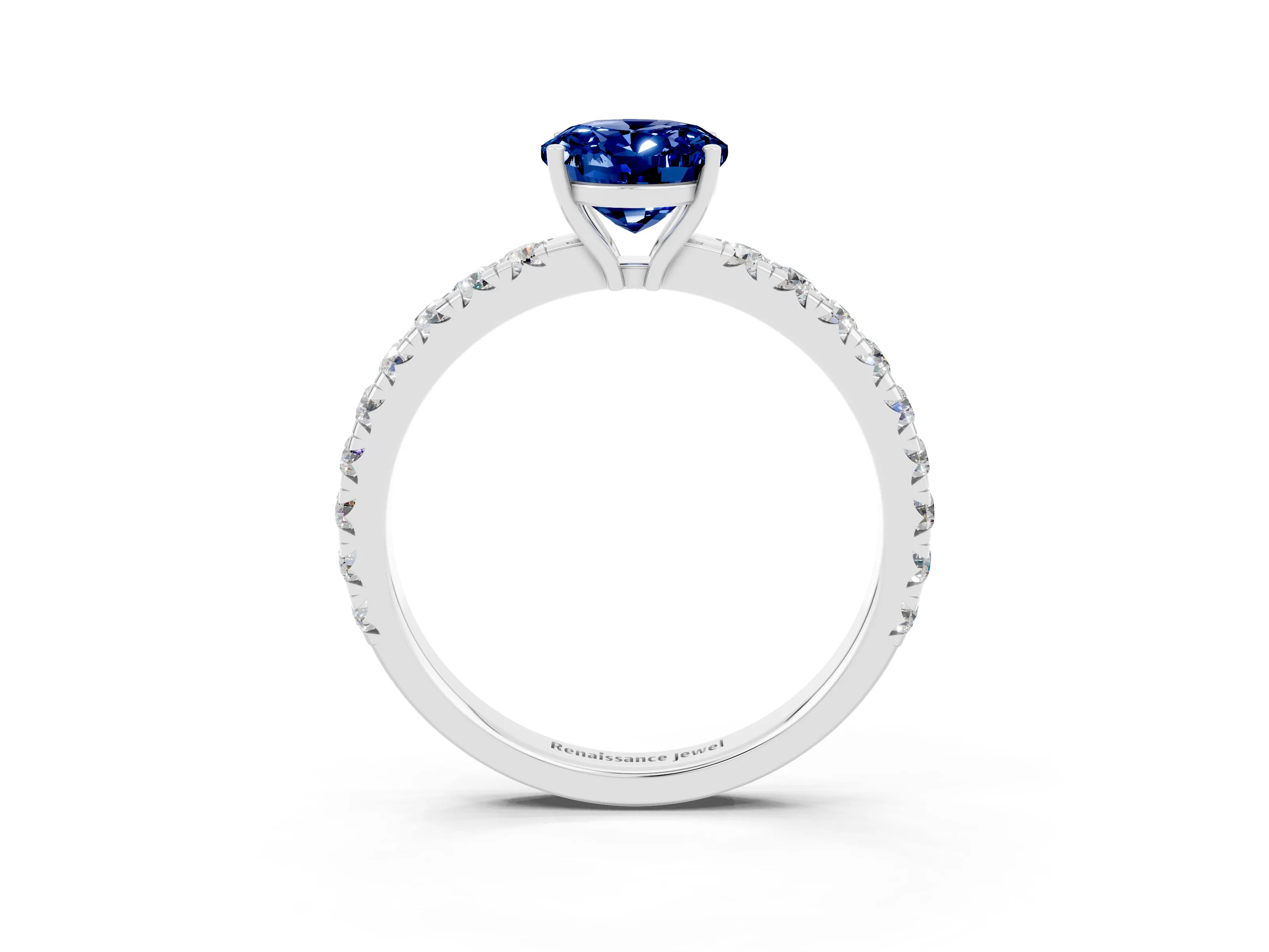 White gold Oval Cut Blue Sapphire Pavé Solitaire Engagement Ring with Four-Prong Setting_15