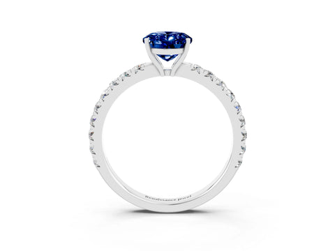 White gold Oval Cut Blue Sapphire Pavé Solitaire Engagement Ring with Four-Prong Setting_15
