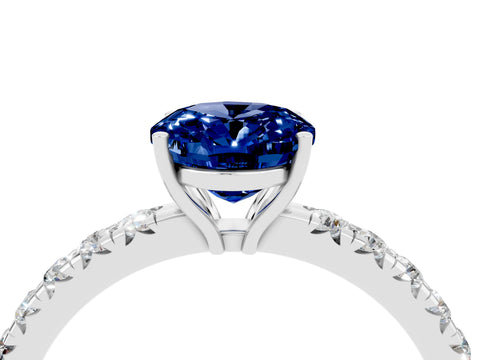 White gold Oval Cut Blue Sapphire Pavé Solitaire Engagement Ring with Four-Prong Setting_16