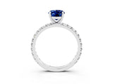 White gold Oval Cut Blue Sapphire Pavé Solitaire Ring with Round Band and Prong Setting_39