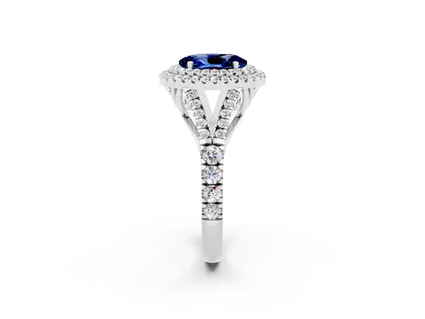 White gold Oval Cut Blue Sapphire Pavé Split Shank Double Halo Engagement Ring_2