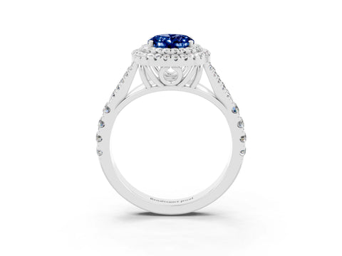 White gold Oval Cut Blue Sapphire Pavé Split Shank Double Halo Engagement Ring_3