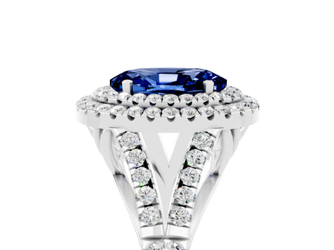 White gold Oval Cut Blue Sapphire Pavé Split Shank Double Halo Engagement Ring_5